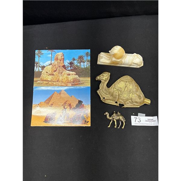 Vintage Solid Brass Camels, Stone Sphinx * Egyptian Postcards