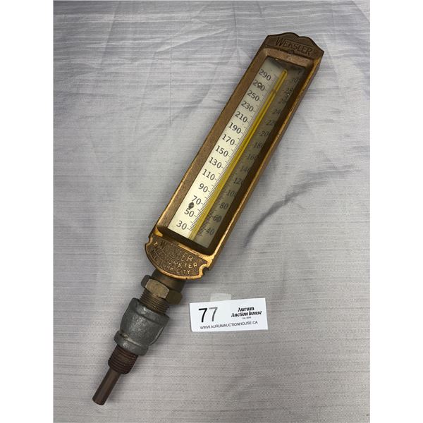 A Vintage Brass Weksler Thermometer New York City Heavy