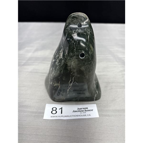 A signe Canada Inuit NWT Soap Stone Carving Whale Head