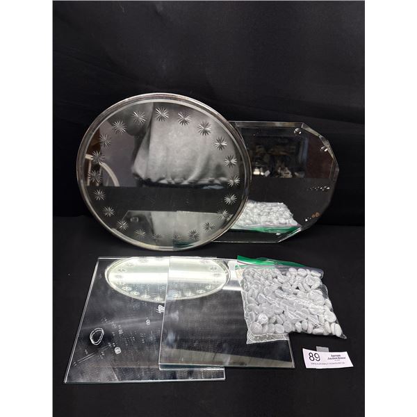 A Lot of Vintage Display Mirrors Plus Bag of Smooth Stones