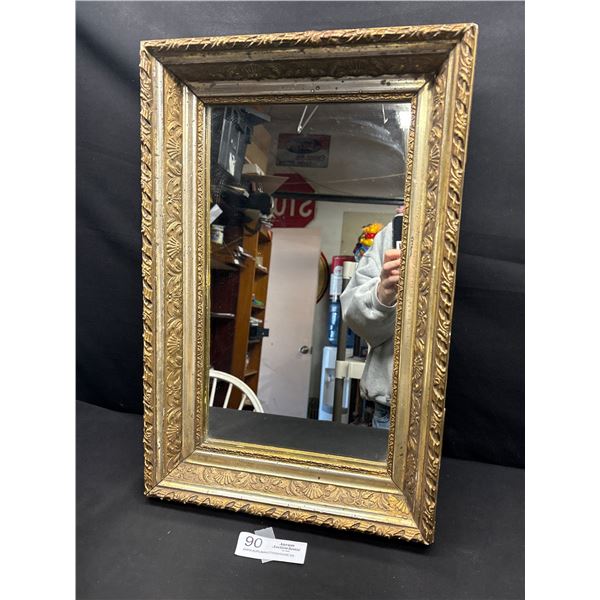A Mid Century Gilt Wall Mirror  Nice Detail Small Chip On One Outside Corner Approx 19" x 12"