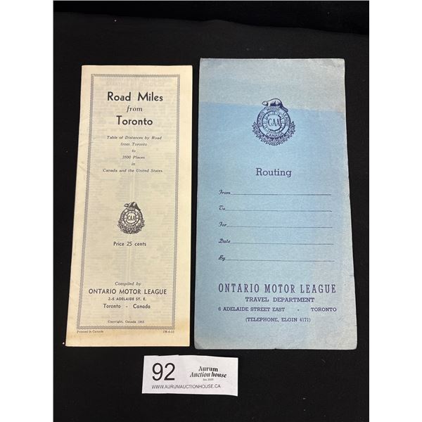 2 1940's Ontario Motor League Travel Charts