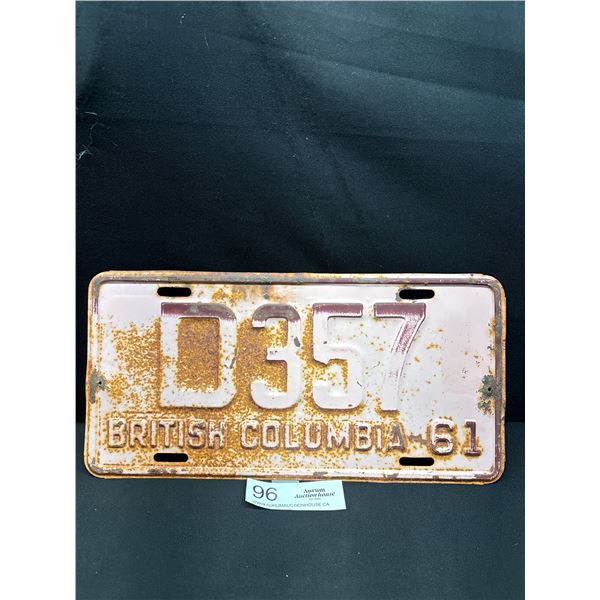 A Hard to Find 1961 BC Dealer License Plate