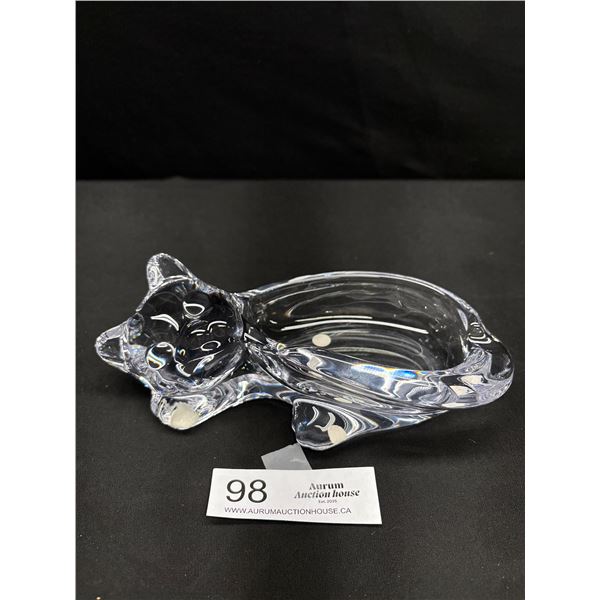 A Vintage Art Vannes Crystal France Cat/Kitten Ashtray Signed