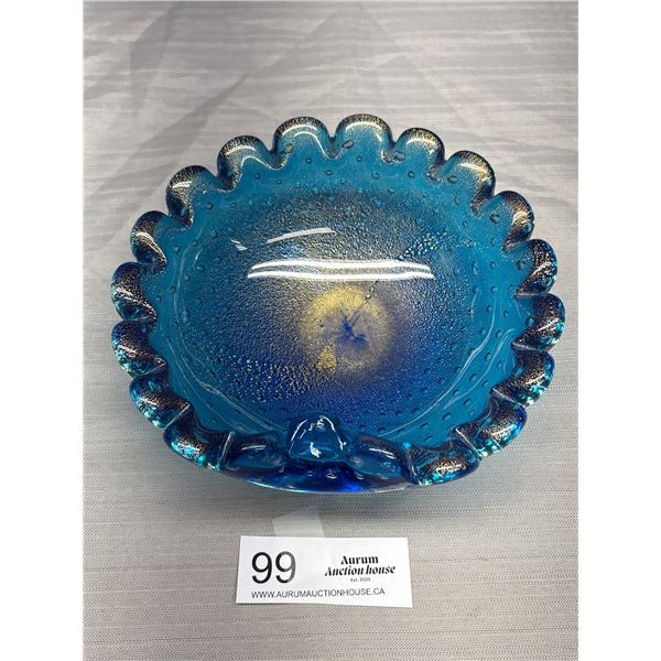 1960's Murano Blue Golden Flower Bowl by Seguso