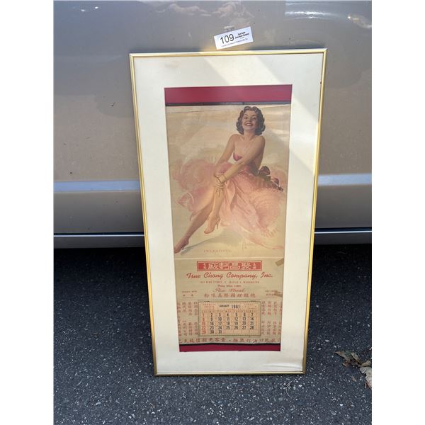 Professionally Framed 15" x 30" Seattle Washington 1961 True Chong Company Calendar Girl Calendar NO
