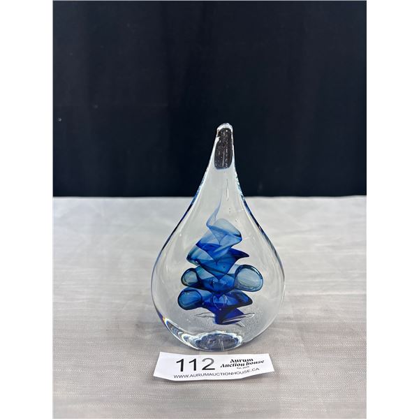 Signed MP Marian Pyrcak Poland 6" Art Glass Swirl Tear Drop Paperweight