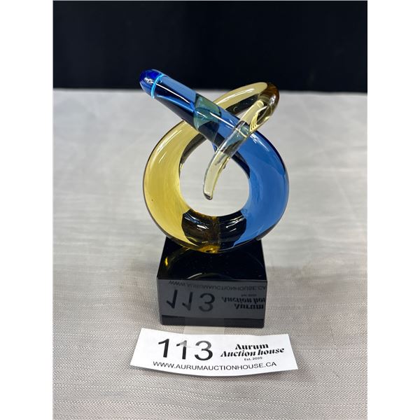 Hand Blown Miniture Abstract Art Glass Sculpture, Paperweight - Sunset Loop 4.5" Tall