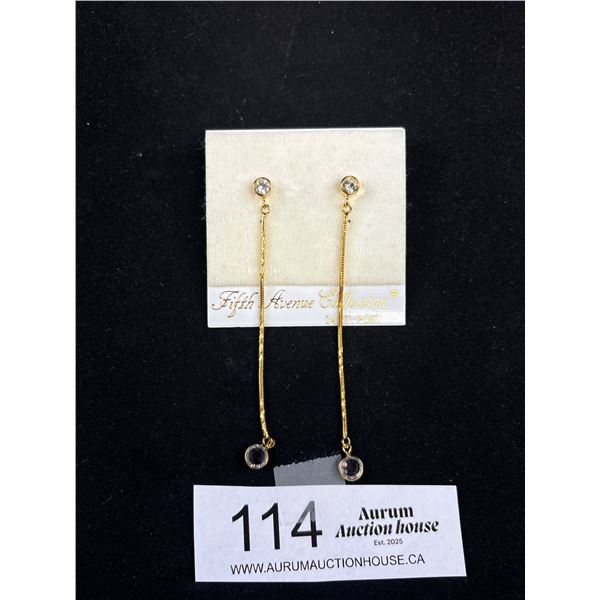 NOS Fifth Avenue Collection 14kt Post Swarovski Crystal Earrings - Glam Slam 3.25" Drop - Marked & T