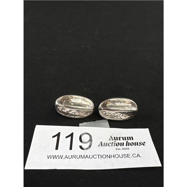 Vintage 925 Sterling Silver Engraved Oval 1 1/8" x 5/8" Earrings - Marked & Tested