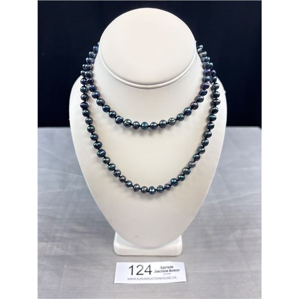Freshwater Hand Knotted Iridescent Black Pearl Necklace - Approx 32" Long - Tahitian?