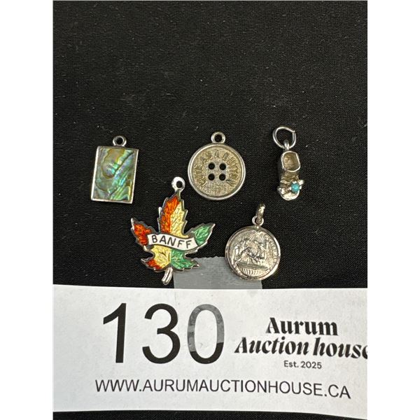 926 Sterling Silver 5 Charm/Pendant Lot - Abalone, Religious, Baby - All Marked & Tested