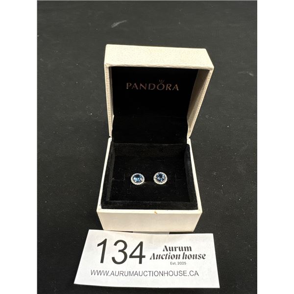 Signed Pandora 925 Sterling Silver Halo Stud Earrings - Marked & Tested