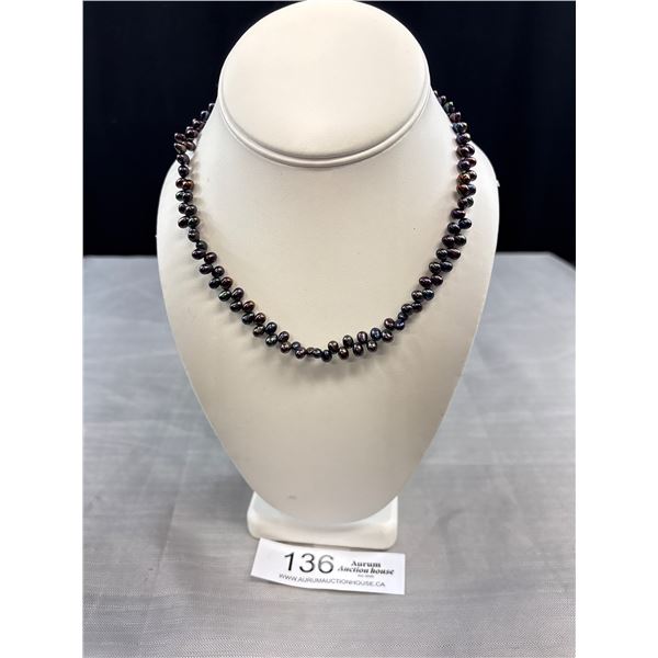 Beautiful Peacock Iridecent Freshwater Necklace with Sterling "S" Clasp - Tested