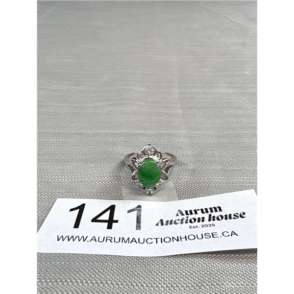 Quality 925 Sterling SilverJade Ring With Channel Set CZ Makers Mark - Size 7.25 - Marked & Tested