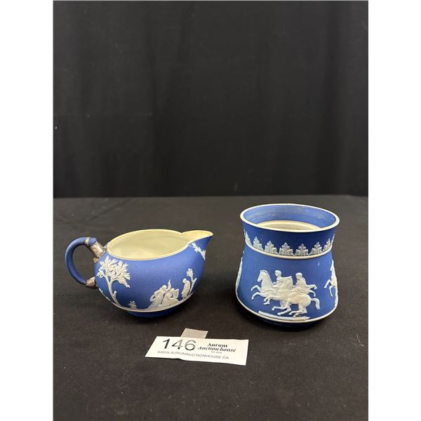 Very Nice Wedgewood Pottery Made in England Cobalt Blue Cream and Sugar