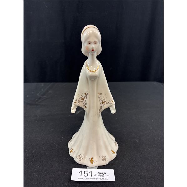 Art Deco Aquincum Female Figurine Porcelain White Gold Hand Painted Hungary Anita 9.5" Tall