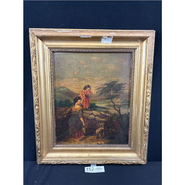 Very Nice 19th Century Oil Painting on Wood Nicely Framed 16" x 18" Minor Damage To Frame and Painti