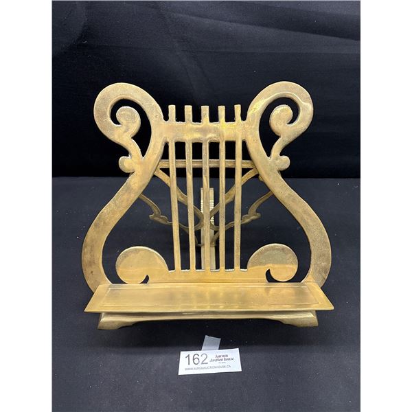 Vintage Brass Metal Lyre Harp Shaped Sheet Music Stand, Adjustable