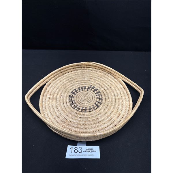 Vintage Woven Basket with Handles 10" Diameter w/ Handles