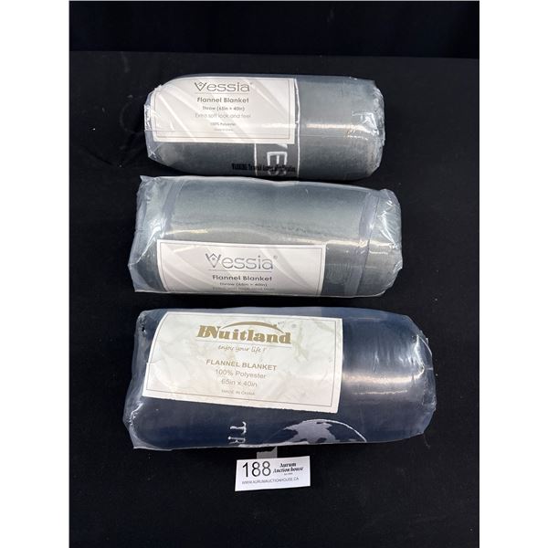 Lot of 3 New Flannel Travel Blankets Sealed in Bags