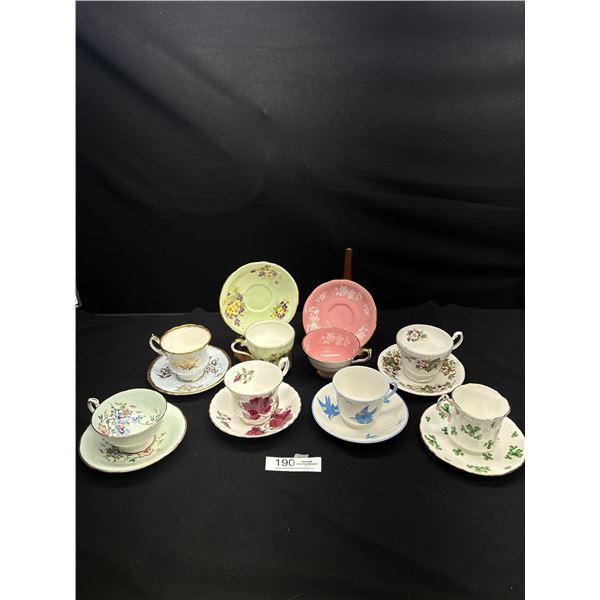 Lot of 8 Vintage Bone China Teacups and Saucers No Chips or Cracks, 2 Aynsley, 2 Paragon etc