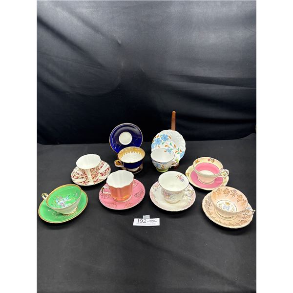 Lot of 8 Vintage Bone China Teacups and Saucers No Chips or Cracks, 2 Aynsley, 2 Paragon etc
