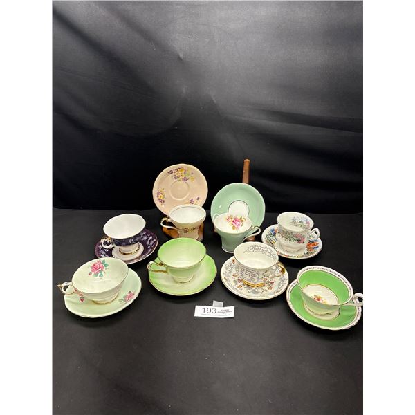Lot of 8 Vintage Bone China Teacups and Saucers No Chips or Cracks, 2 Aynsley, 2 Paragon etc