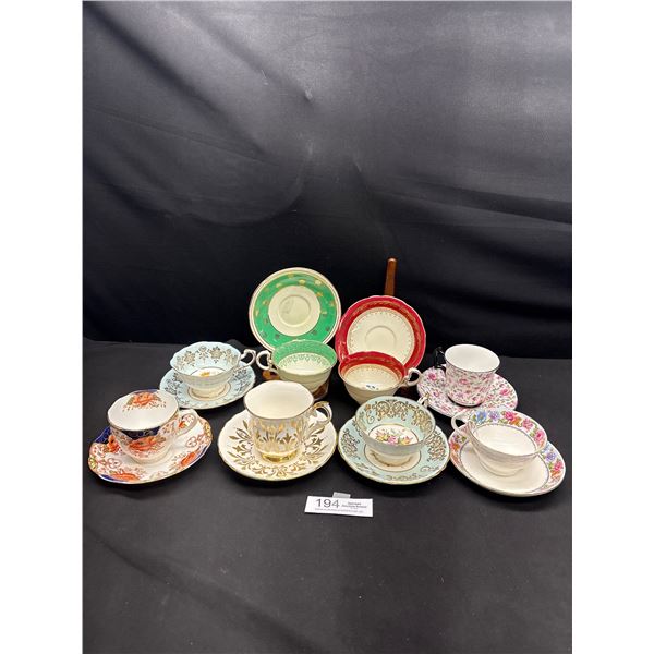 Lot of 8 Vintage Bone China Teacups and Saucers No Chips or Cracks, 2 Aynsley, 2 Paragon etc