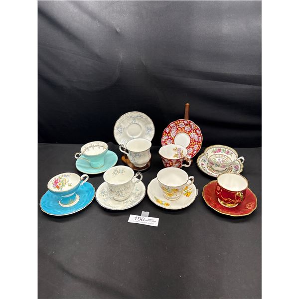 Lot of 8 Vintage Bone China Teacups and Saucers No Chips or Cracks, 2 Aynsley, 2 Paragon etc