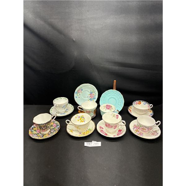 Lot of 8 Vintage Bone China Teacups and Saucers No Chips or Cracks, 2 Aynsley, 2 Paragon etc