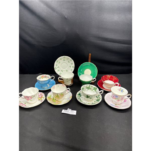 Lot of 8 Vintage Bone China Teacups and Saucers No Chips or Cracks, 2 Aynsley, 2 Paragon etc