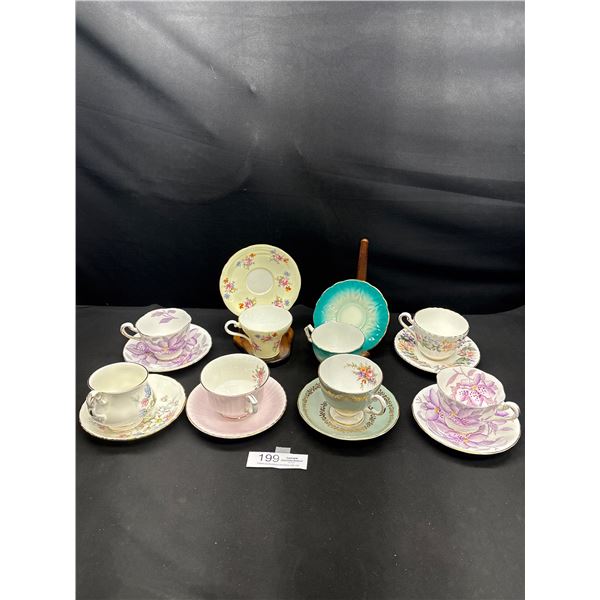 Lot of 8 Vintage Bone China Teacups and Saucers No Chips or Cracks, 2 Aynsley, 2 Paragon etc