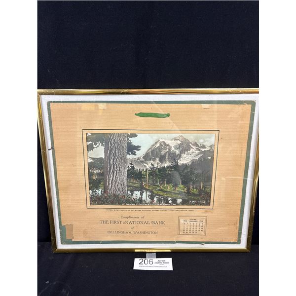 Nicely Framed 1924 Compliments of The First National Bank Calendar Approx 12.5" x 15.5"