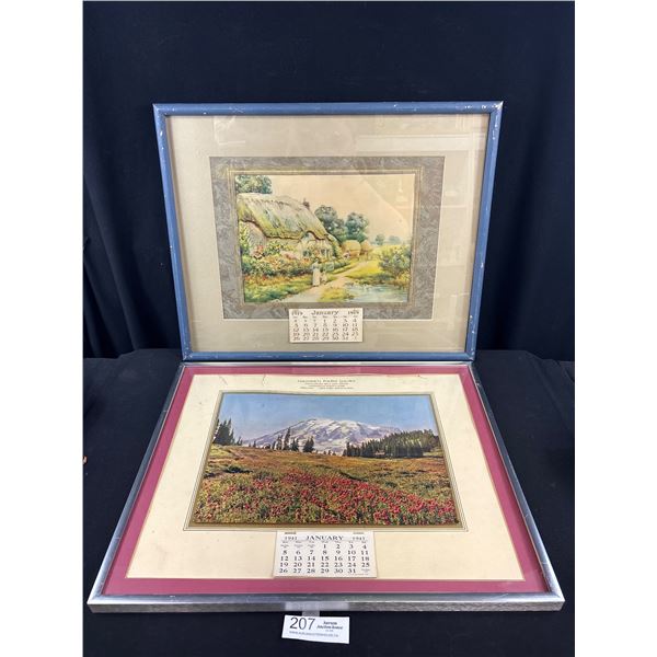 2 Nicely Framed Calendars 1941 Hadwen Park Dairy Calendar 16.5" X 20.5" + 1919 Calendar Approx 17" x