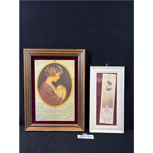 2 Nicely Framed Calendars 1925 The Prudential Insurance Company of America, Approx 15" x 11" + 1910s