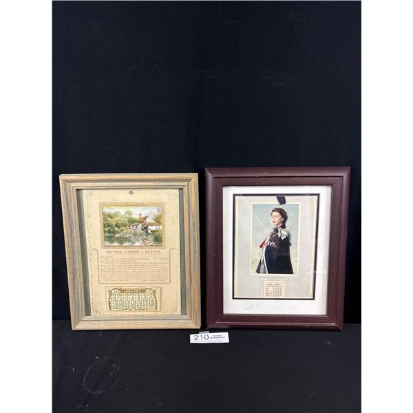 2 Nicely Framed Calendars 1902, Mother,Home,Heaven, Approx 11.5" x 9.5" + Her Majesty Queen Elizabet