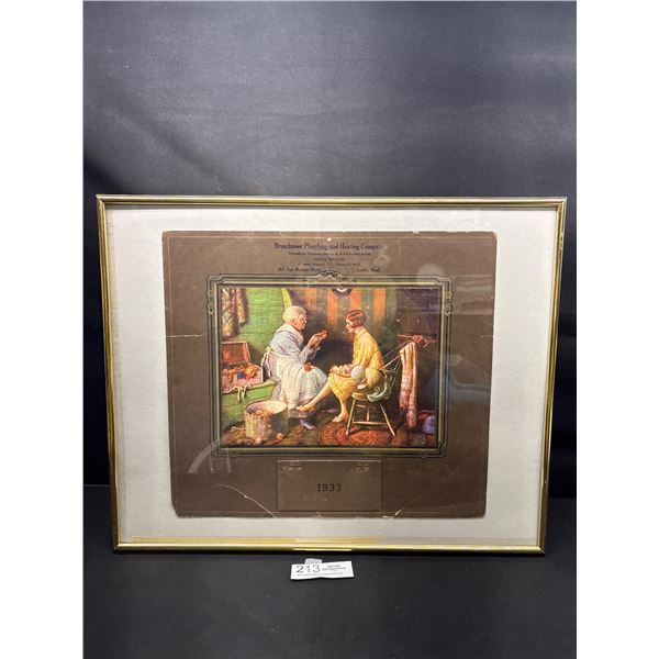 Nicely Framed 1933 Broadmoor Plumbing and Heating Company Calendar Approx 16.5" x 20"