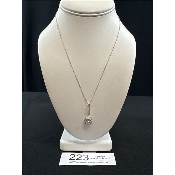 Vintage 925 Sterling Silver QZ Square Pendant on Chain