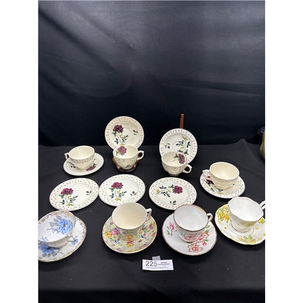 Lot of 8 Vintage Bone China Teacups and Saucers No Chips or Cracks 4 are Matching, etc