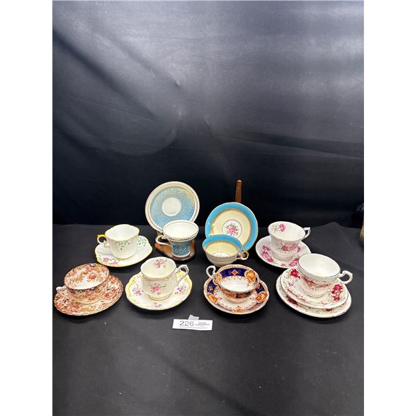 Lot of 8 Vintage Bone China Teacups and Saucers No Chips or Cracks 3 Anysley, 2 Paragon, 2 Royal Alb
