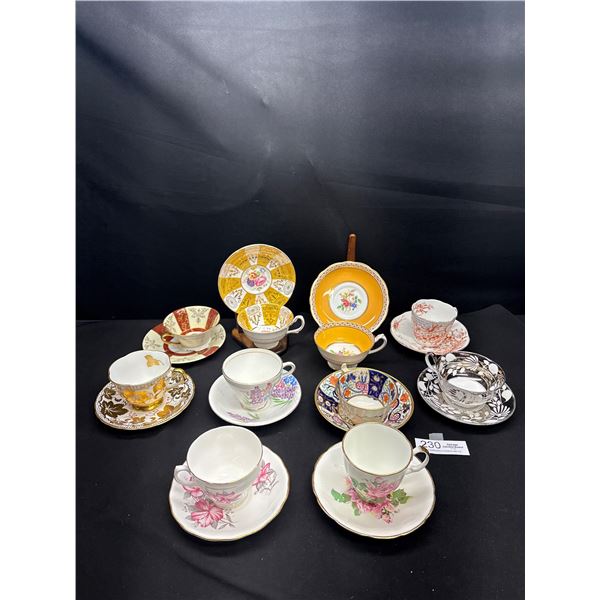 Lot of 10 Vintage Bone China Teacups and Saucers No Chips or Cracks  2 Royal Chelsea, 1 Paragon, etc