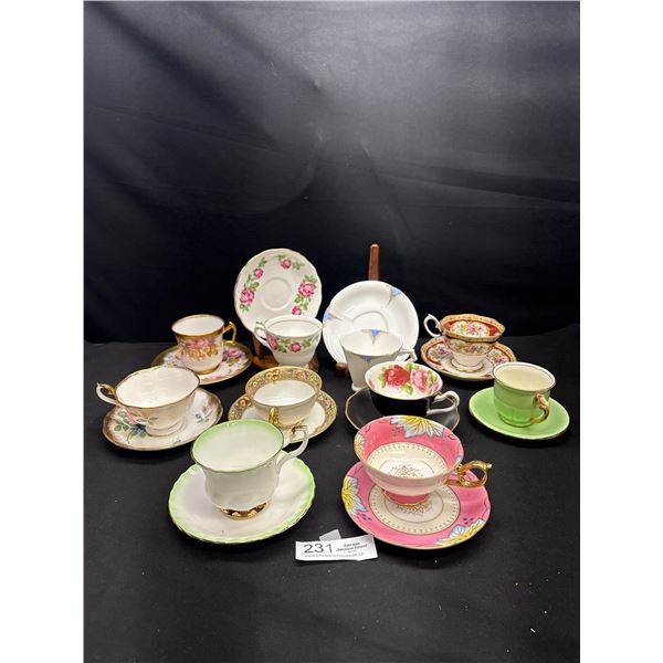 Lot of 9 Vintage Bone China Teacups and Saucers No Chips or Cracks 4 Royal Albert, etc