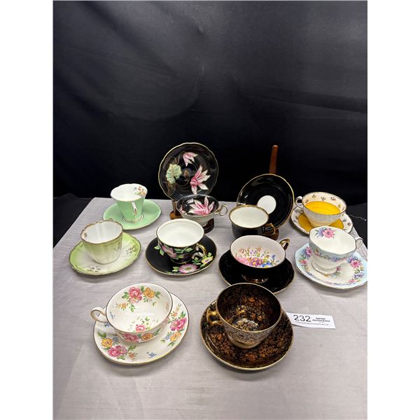 Lot of 10 Vintage Bone China Teacups and Saucers No Chips or Cracks Royal Chelsea, Adderley, etc
