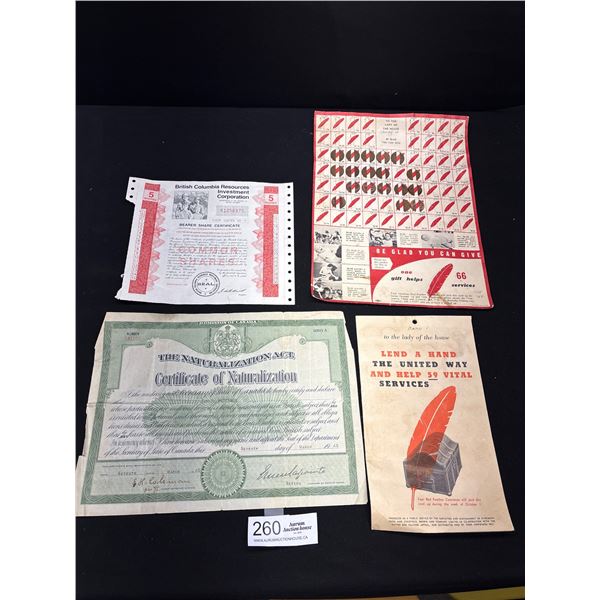2 Vintage Penny Saver Books With Pennies and Old Stock Certificate and Brick Share
