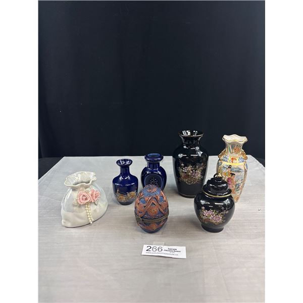 Nice Collectible Asian Lot of Small Vases Trinket Egg Box etc