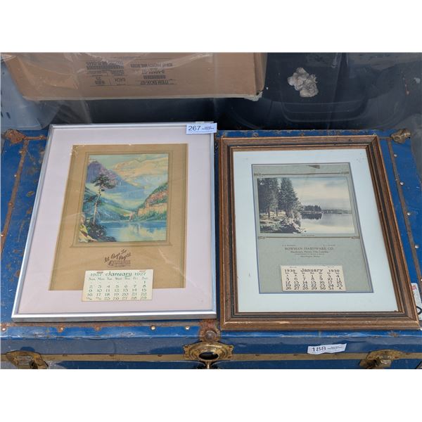1927 & 1930 Advertising Calendars Nicely Framed Bowman Hardware and the Beehive 14" x 18"