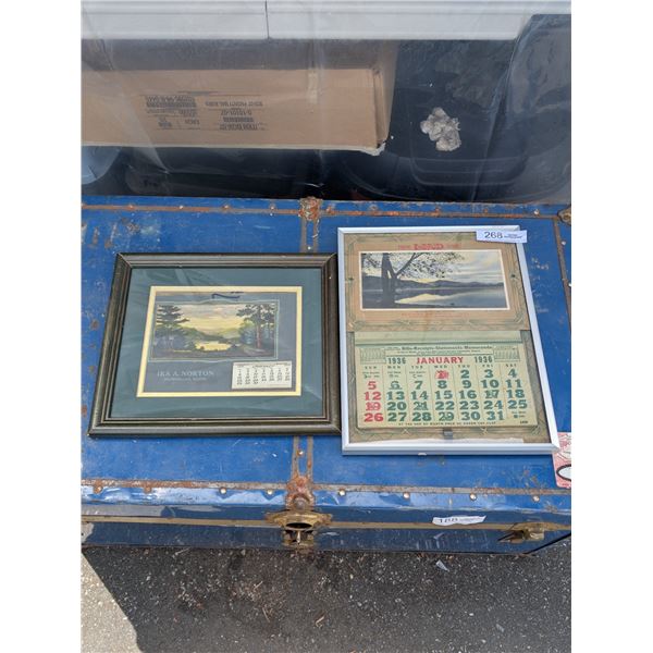 1928 & 1936 Framed Advertising Calendars Bellingham Building Materials Coal and Ira Norton 12" x 15"