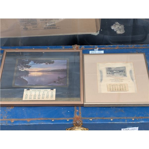 1942 & 1946 Nicely Framed Advertising Calendars Vegreville Bakery Alberta and Alberta and B.C. Coals