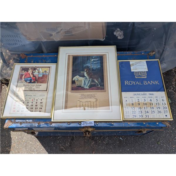 Lot of 3 Nicely Framed Advertising Calendars 1925, 1953, 1968 Nice Graphics Largest is 16" x 21"